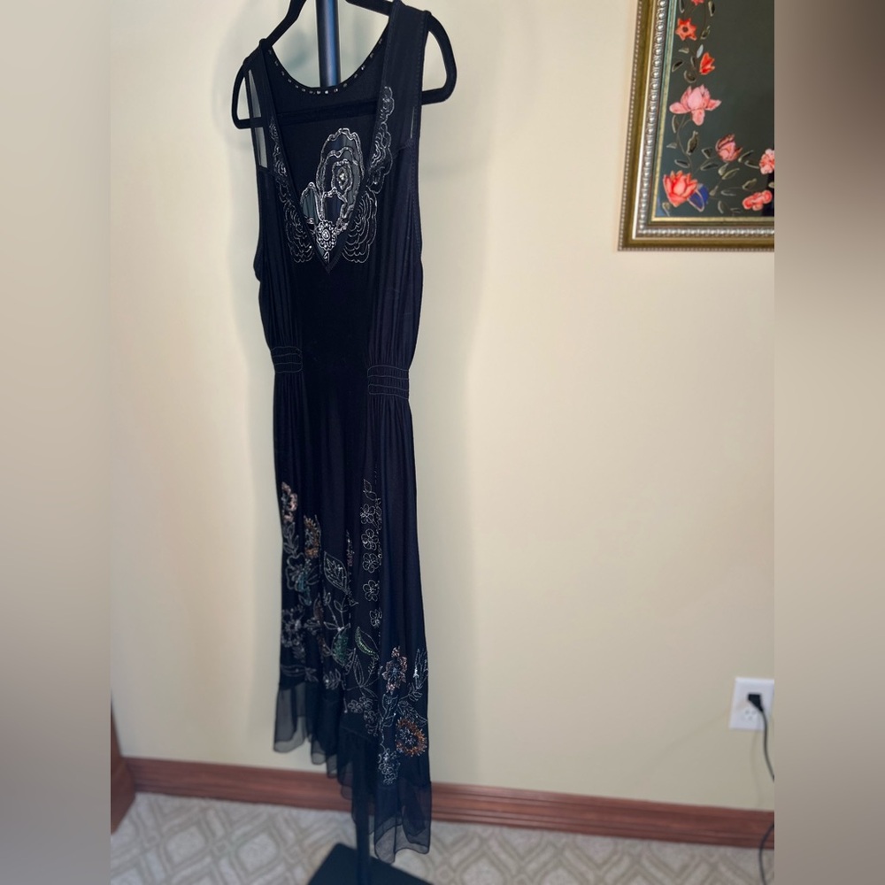 Krista Lee Dress with Floral Embroidery and Tulle Ruffle Black Size M - Picture 10 of 15